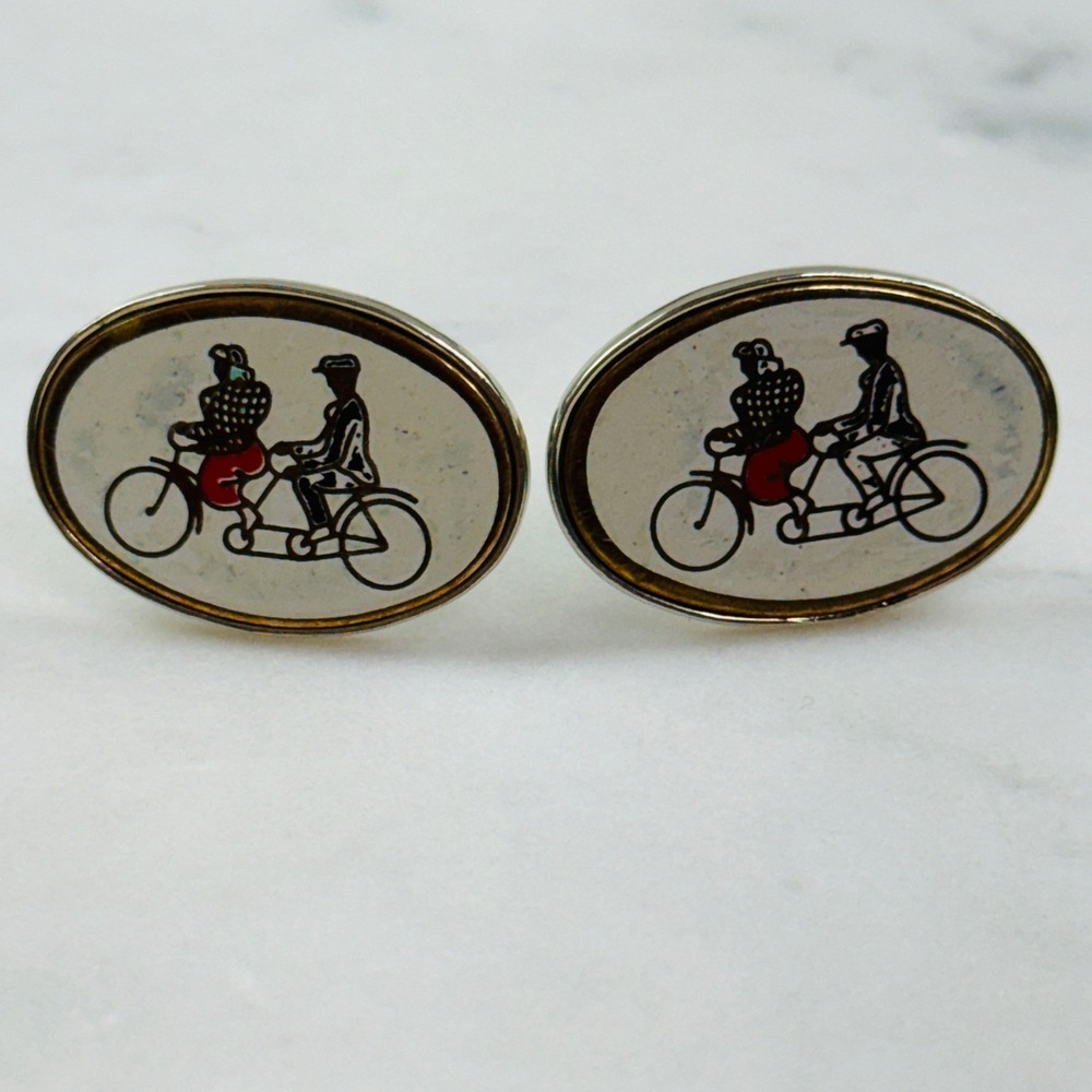 Unbranded Cufflinks Mens OS Gold Tone Tandem Bicycle Couple Novelty Vintage